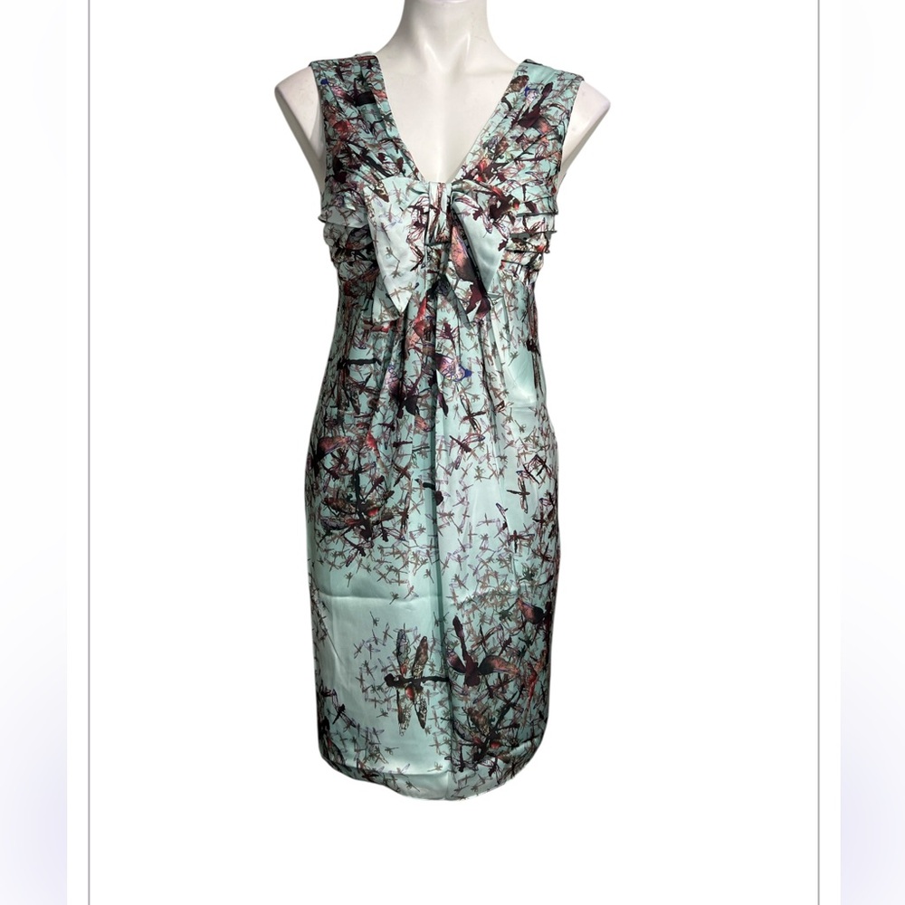Ted Baker Carii dragonfly print dress Us sz 6‎ light green sleeveless v-neck